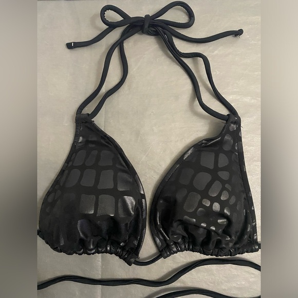 Crocodile Print String Bikini , Low Rise Scrunch Bottom Black; Top XS , Bottom S - Picture 3 of 11